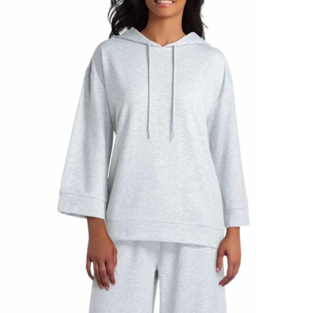 Halston Solid Knit Pullover Gray Hoodie sz Lg